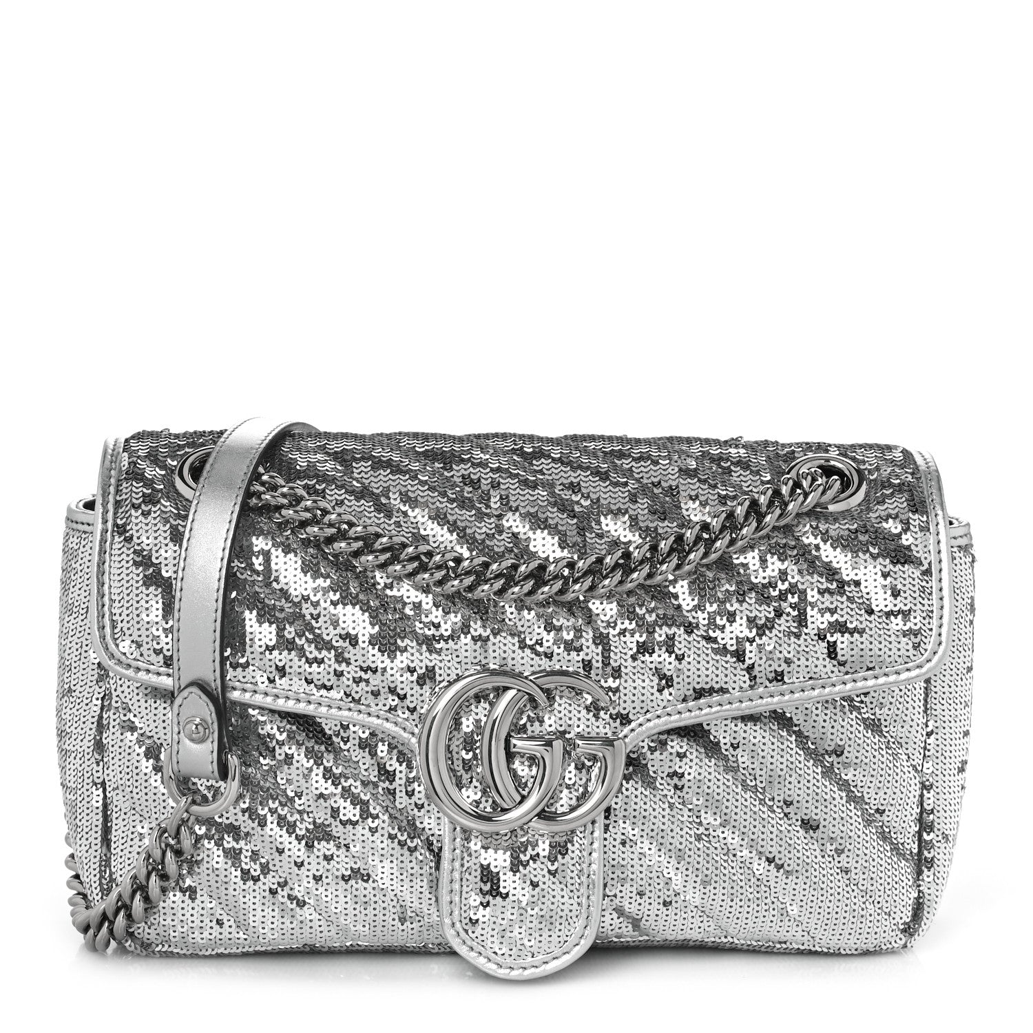 Gucci Sequin Matelasse Small GG Marmont Shoulder Bag Silver 1 of 9