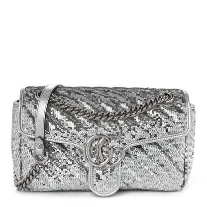 Gucci Sequin Matelasse Small GG Marmont Shoulder Bag Silver 1 of 9