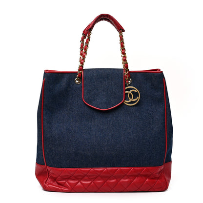 Chanel Denim Lambskin Tote Blue Red 1 of 9