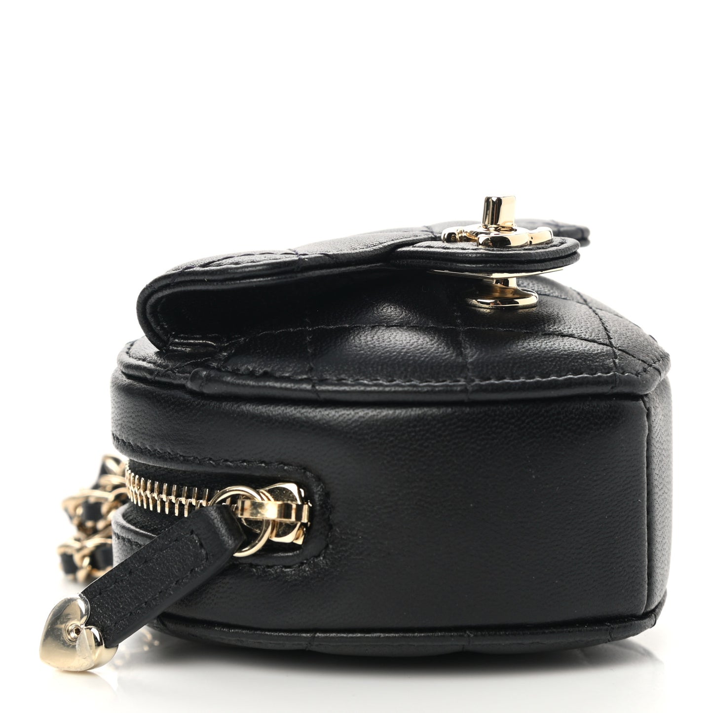 Lambskin Quilted CC In Love Heart Coin Purse With Chain Black