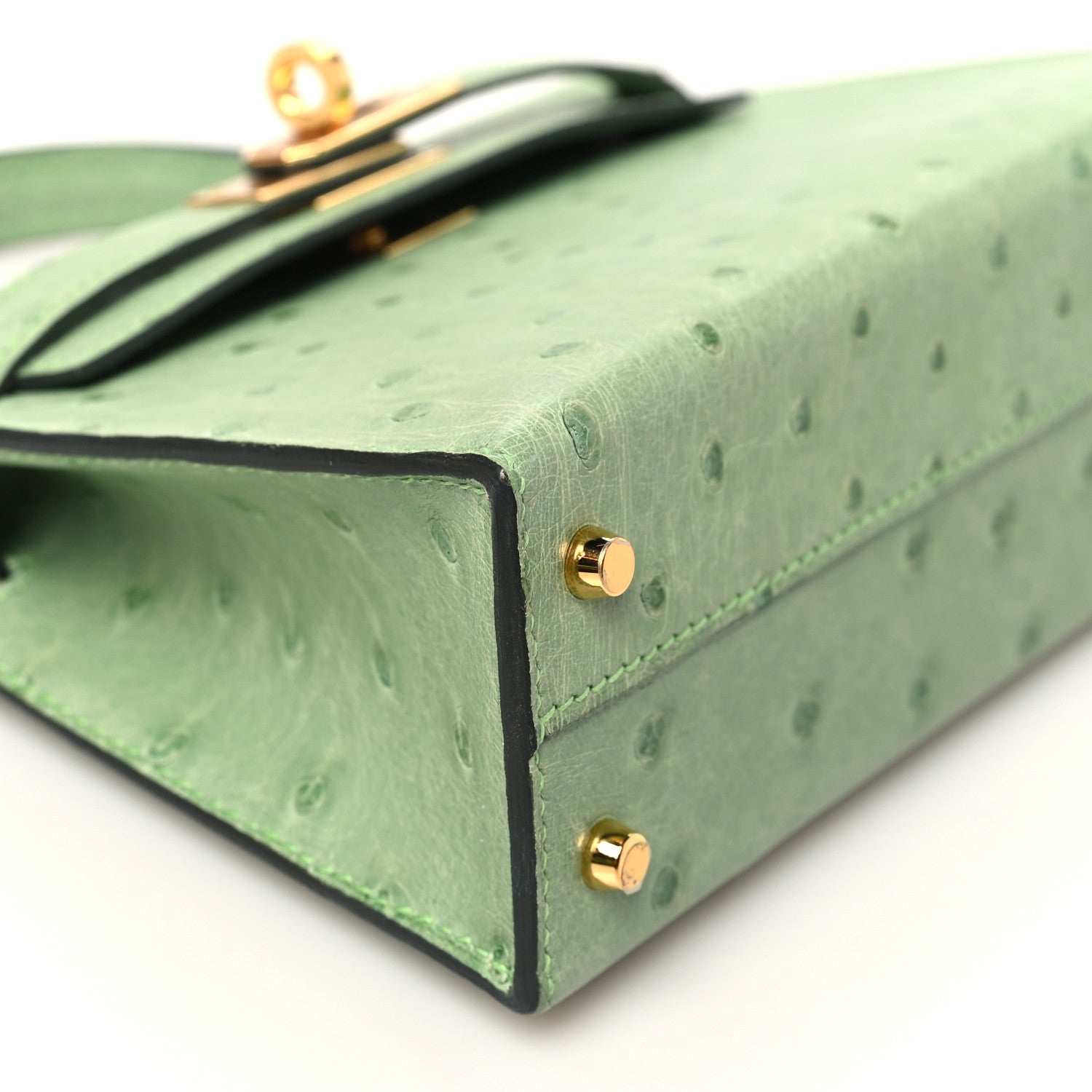 Hermes Ostrich Kelly Sellier Mini 20 Vert Criquet 9 of 11