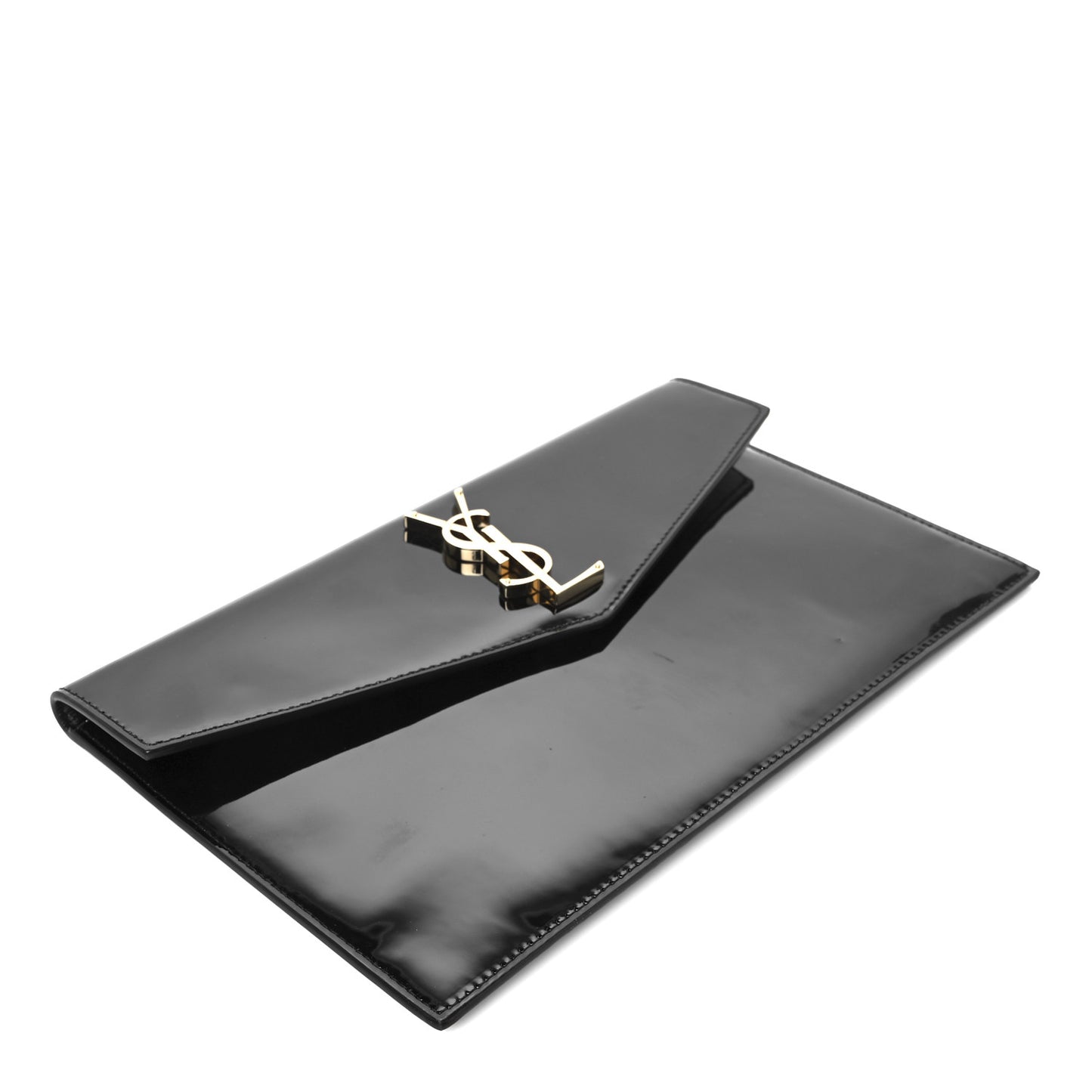 Patent Calfskin Monogram Uptown Clutch Black