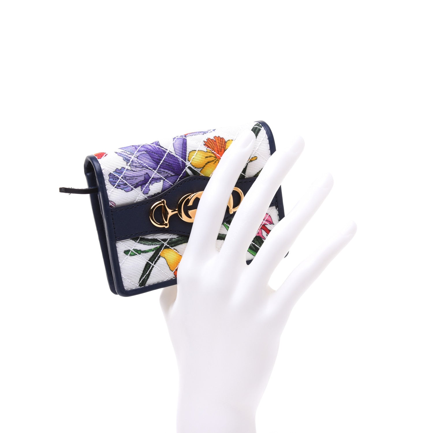 Gucci Canvas Flora Floral Trapuntata Zumi Card Case Wallet Great White Multicolor Blue Agata 2 of 13