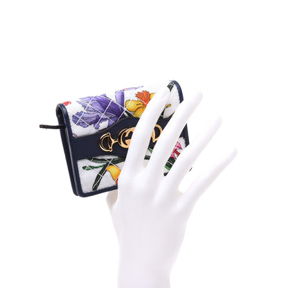 Gucci Canvas Flora Floral Trapuntata Zumi Card Case Wallet Great White Multicolor Blue Agata 2 of 13
