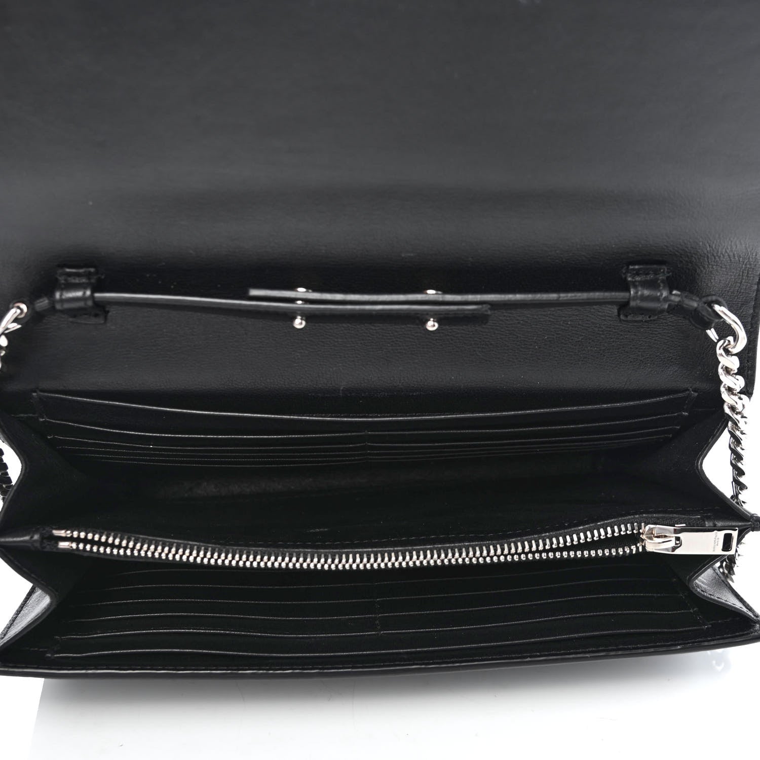 Saint Laurent Calfskin Crocodile Embossed Monogram Chain Wallet Black 4 of 4