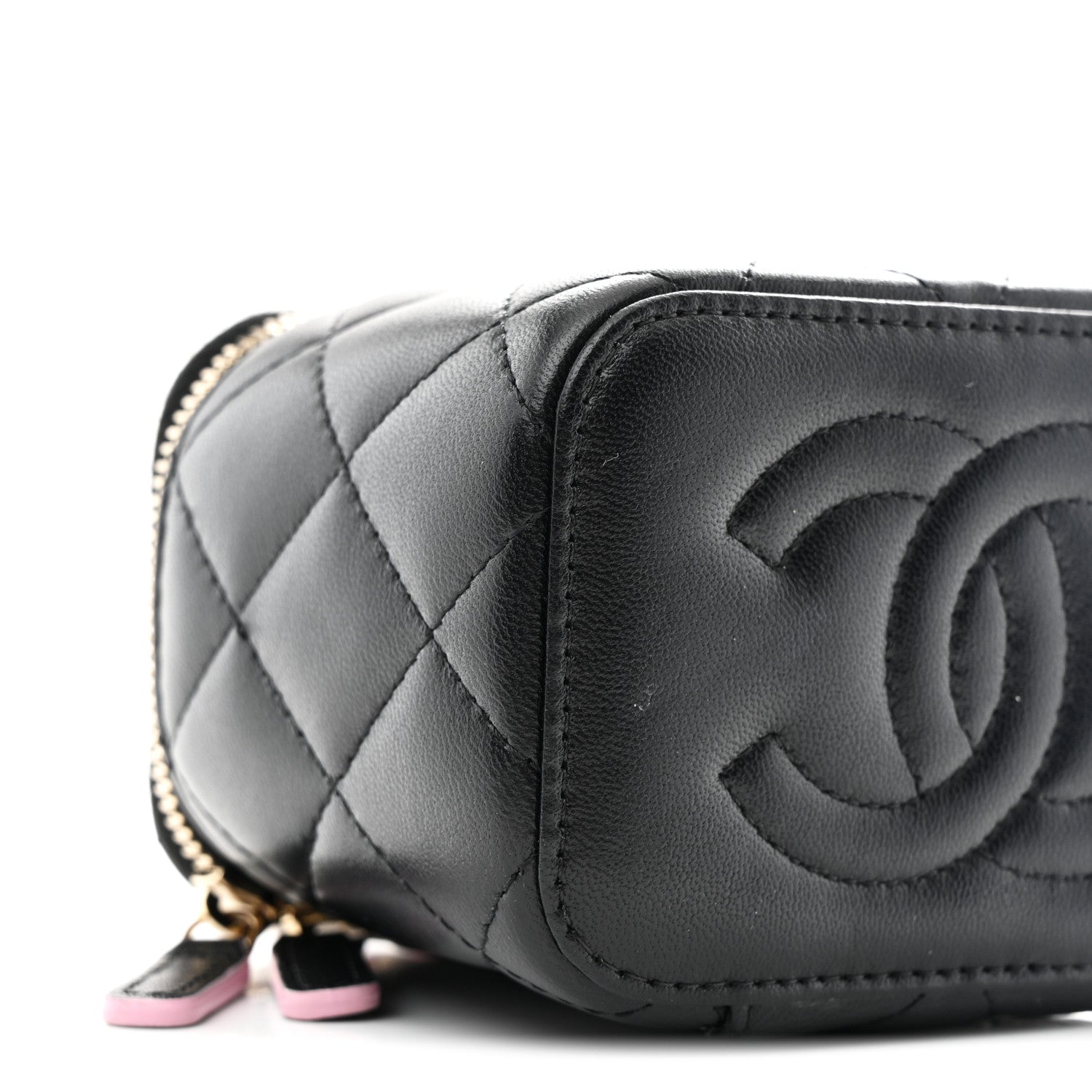 Chanel Lambskin Quilted Top Handle Mini Vanity Case With Chain Black Pink 9 of 10