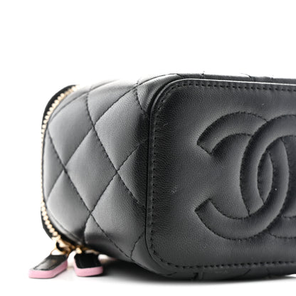 Chanel Lambskin Quilted Top Handle Mini Vanity Case With Chain Black Pink 9 of 10