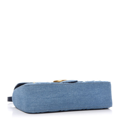 Gucci Denim Matelasse Pearl Studded Small GG Marmont Shoulder Bag Blue 4 of 10