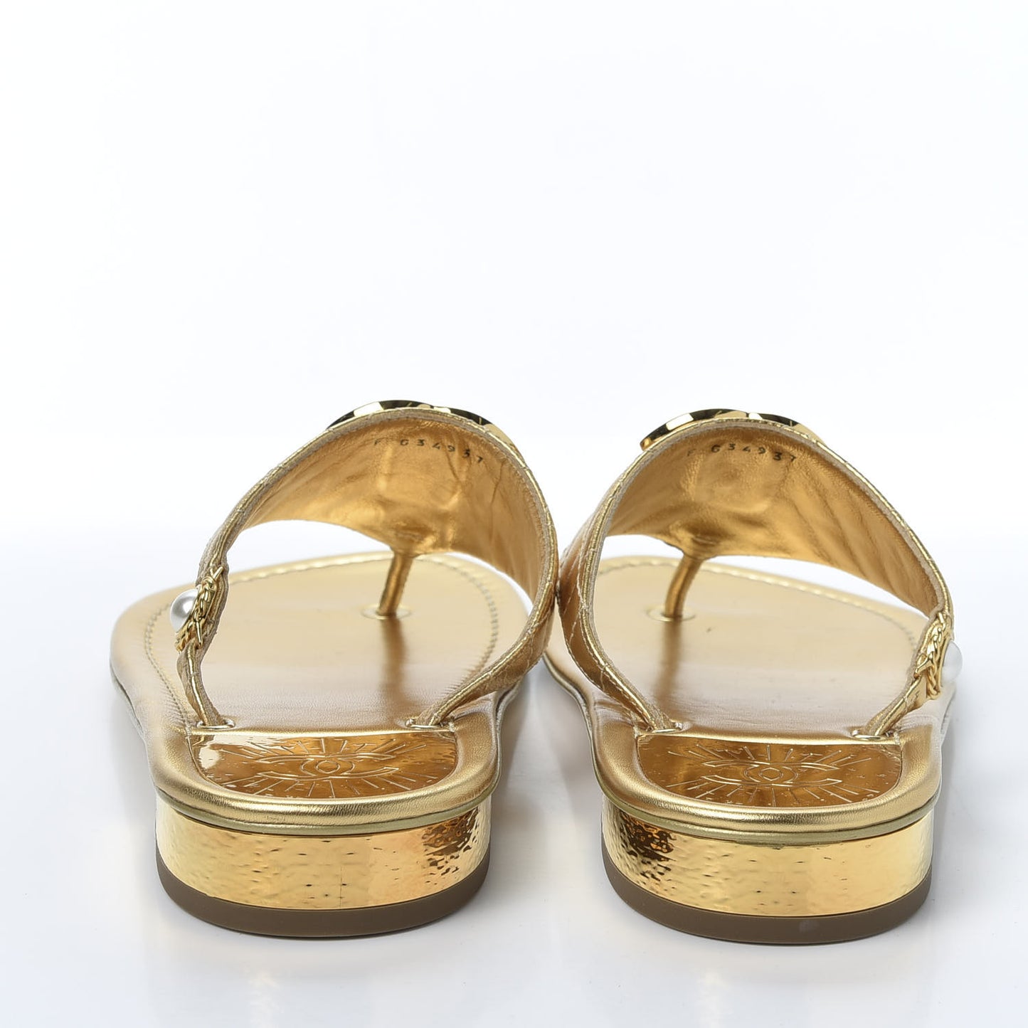 Metallic Lambskin Enamel CC Thong Sandals 39.5 Gold