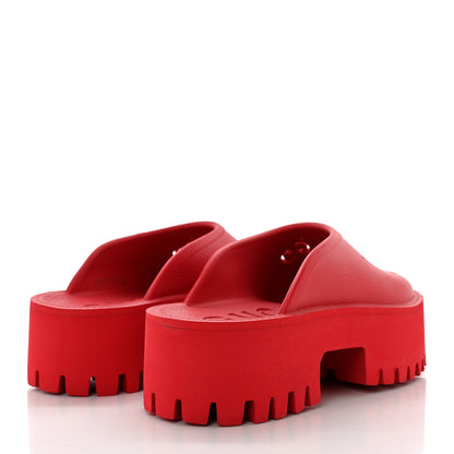 Gucci Rubber GG Monogram Perforated Elea Platform 55mm Lug Sole Sandals 37 Deep Coral 4 of 12