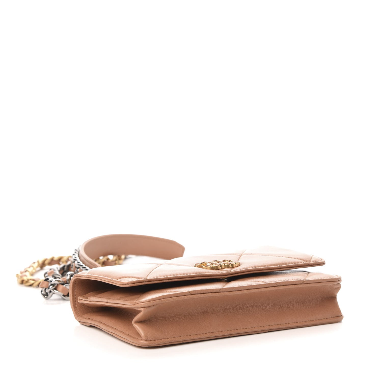 Lambskin Quilted 19 Wallet On Chain WOC Brown