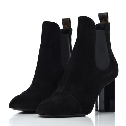 Louis Vuitton Suede Monogram Uniformes Cap Toe Chelsea 80mm Ankle Boots 38.5 Black 3 of 13