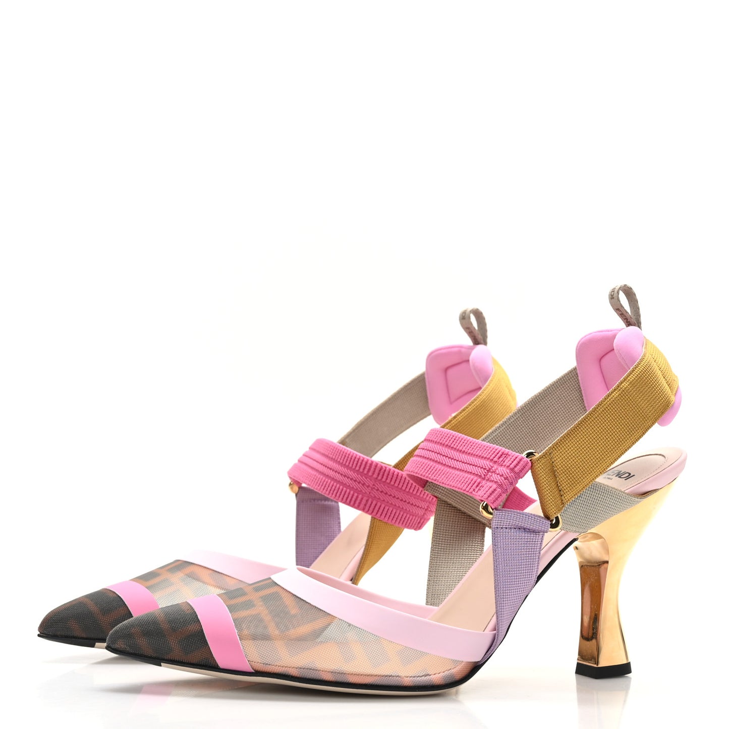 Mesh Vitello FF Colibri 85mm Slingback Pumps 41 Brown Pink