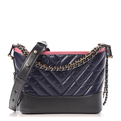 Chanel Aged Calfskin Chevron Quilted Small Gabrielle Hobo Dark Pink Navy 1 of 9