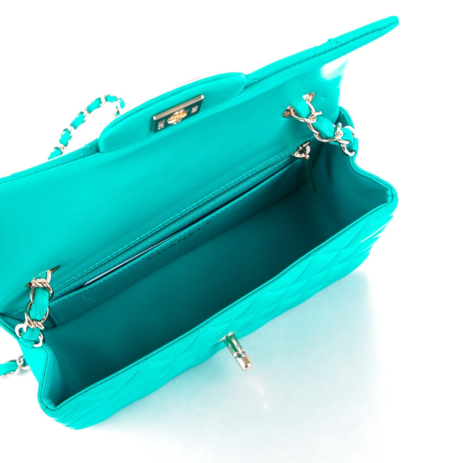 Chanel Lambskin Quilted Mini Rectangular Flap Turquoise 6 of 8