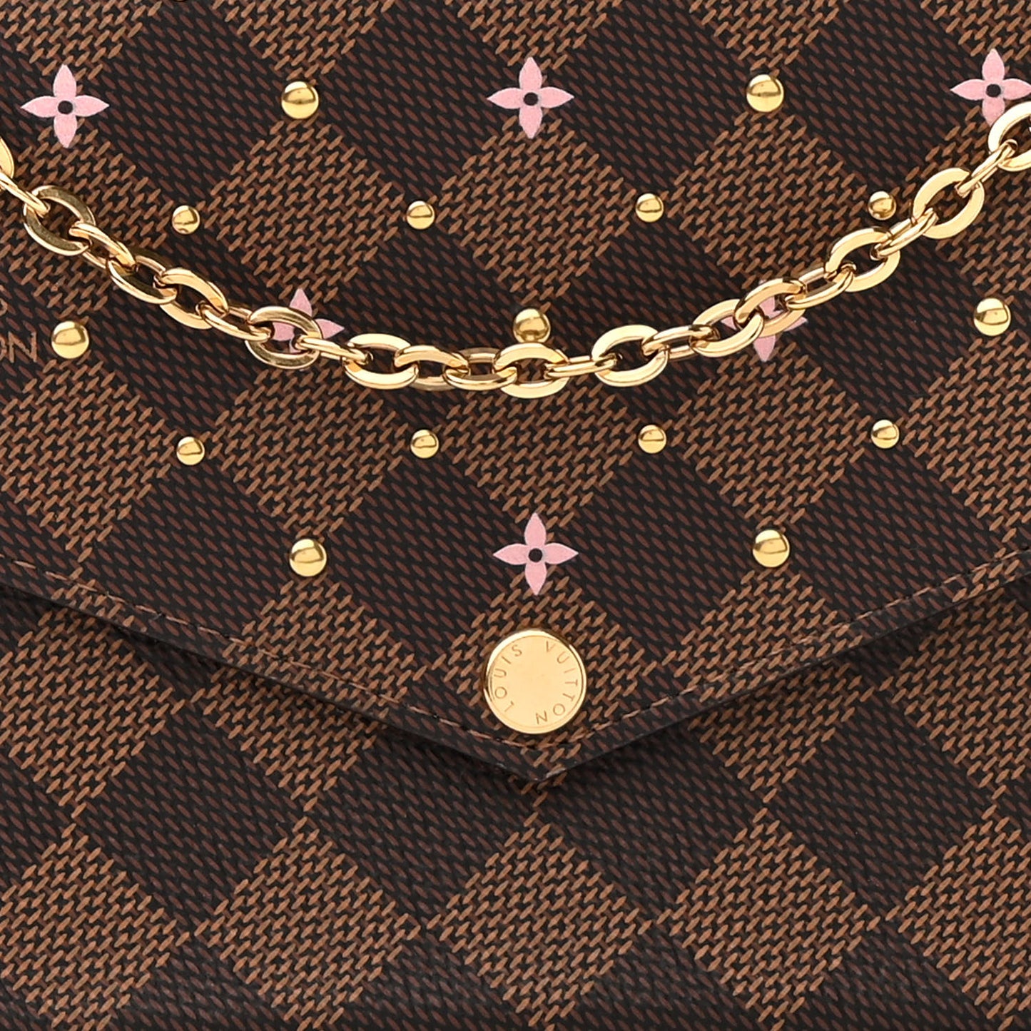 Damier Ebene Studded Pochette Felicie Chain Wallet