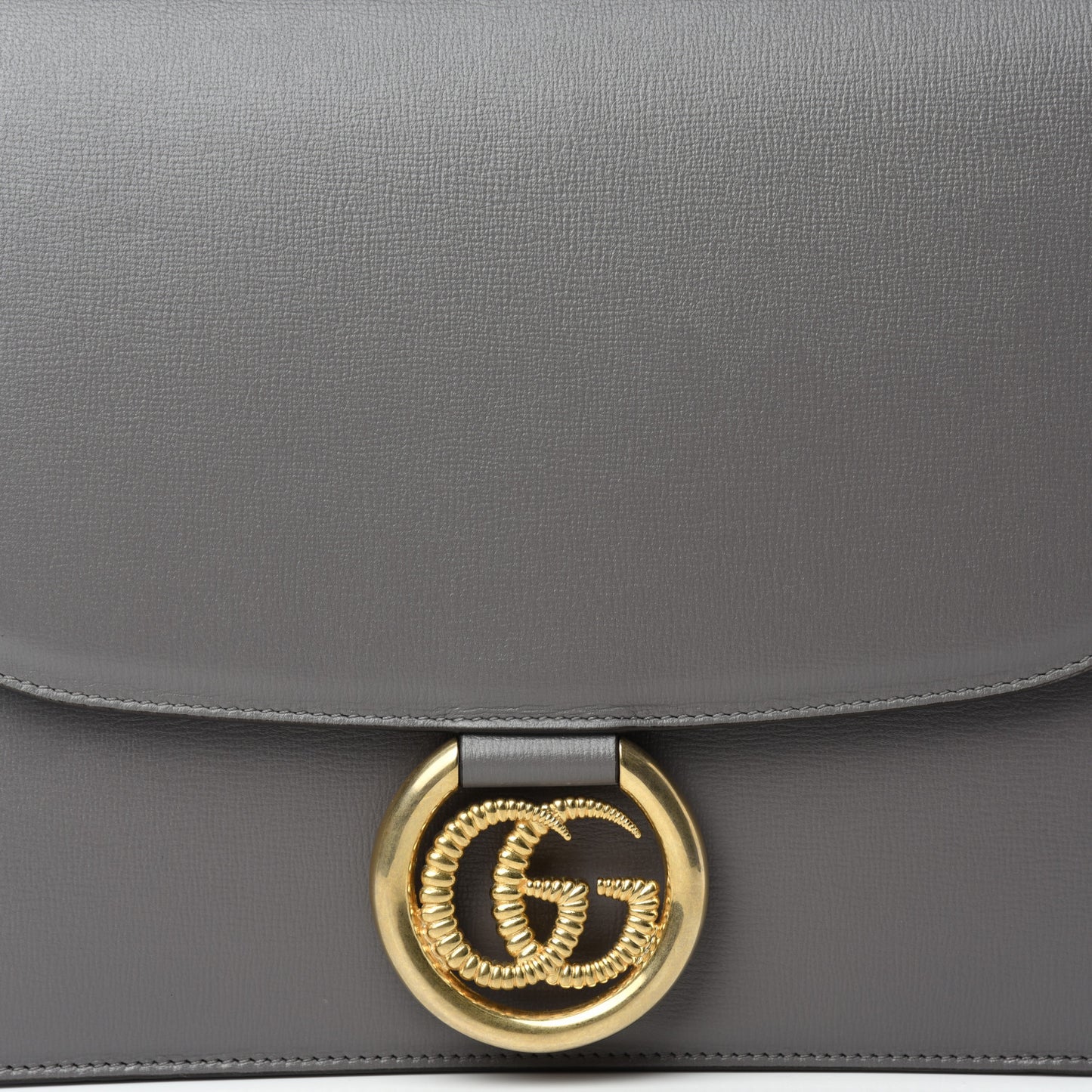 Textured Calfskin Silk Scarf Medium Torchon GG Ring Shoulder Bag Grey
