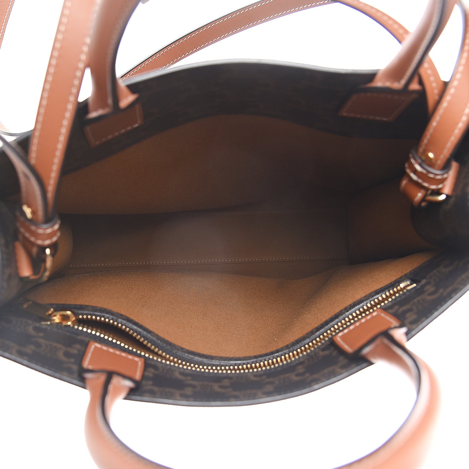 Celine Triomphe Canvas Calfskin Small Vertical Cabas Tan 4 of 8
