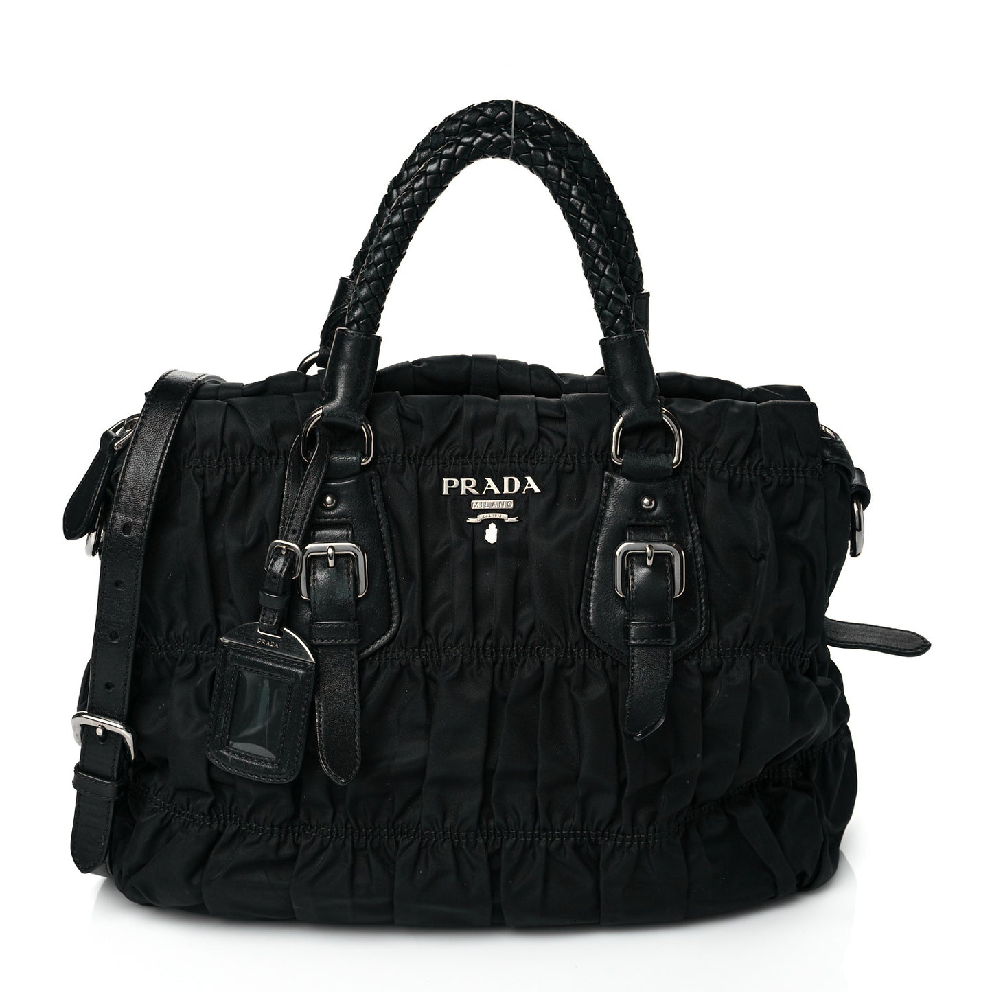 Tessuto Nylon Nappa Braided Gaufre Shopping Satchel Black