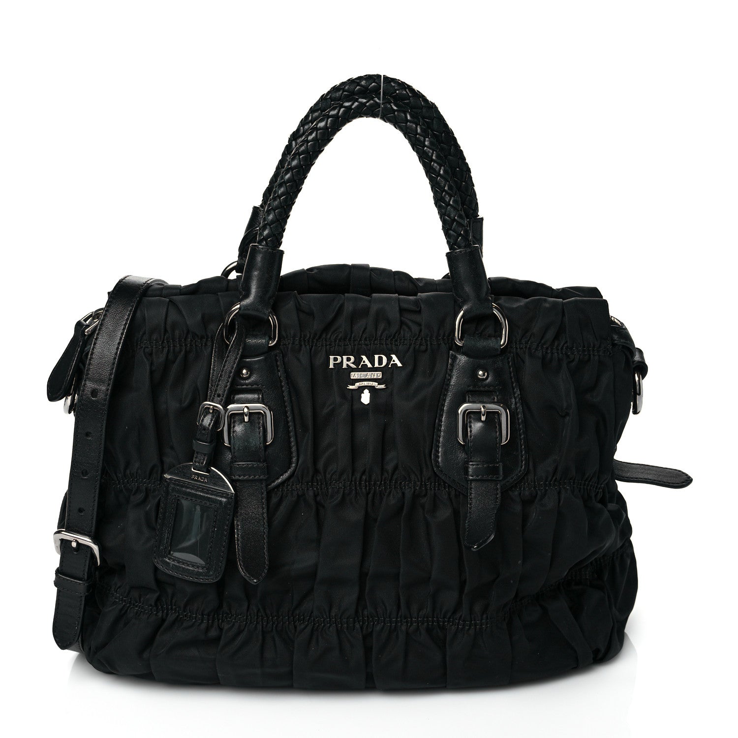 Prada Tessuto Nylon Nappa Braided Gaufre Shopping Satchel Black 1 of 9