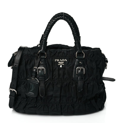 Prada Tessuto Nylon Nappa Braided Gaufre Shopping Satchel Black 1 of 9