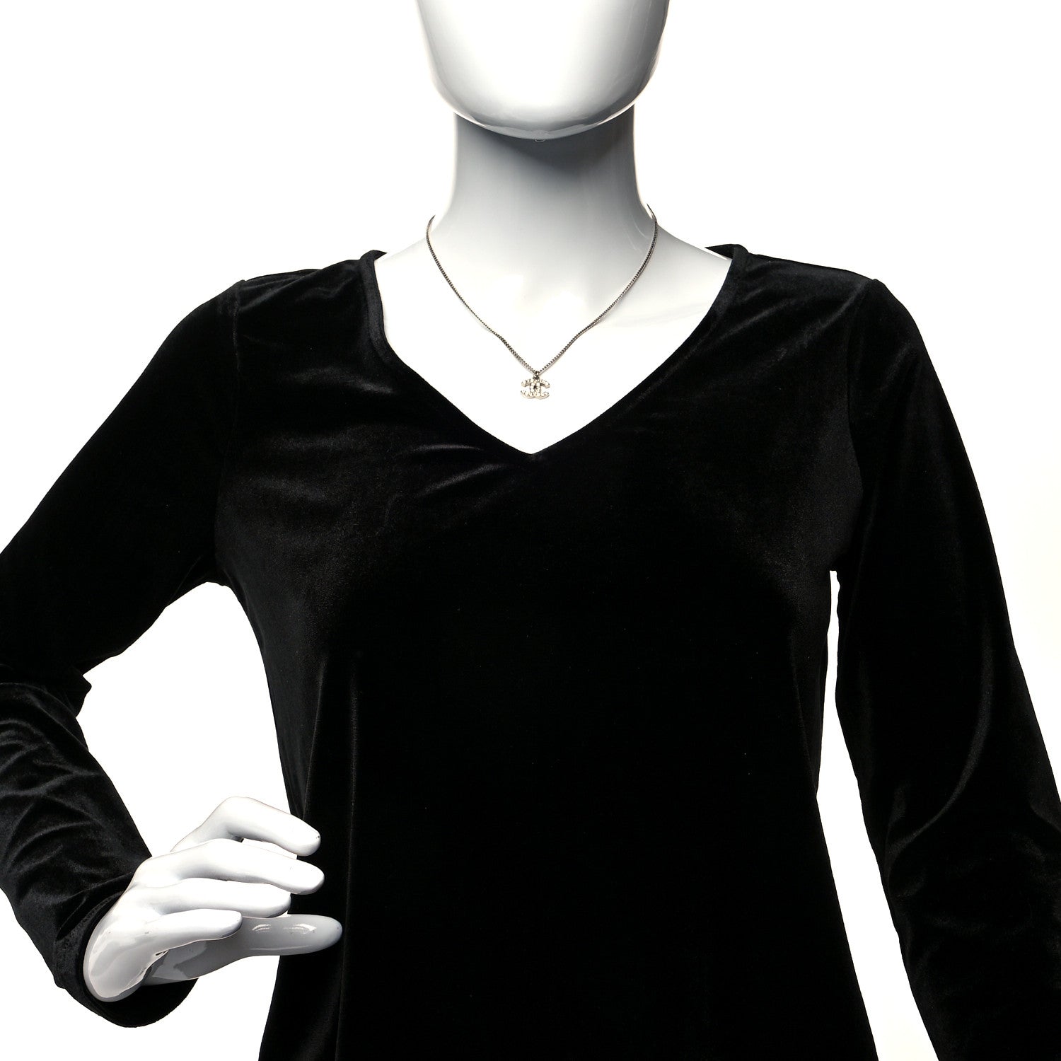 Chanel Crystal Timeless CC Necklace Silver 2 of 5