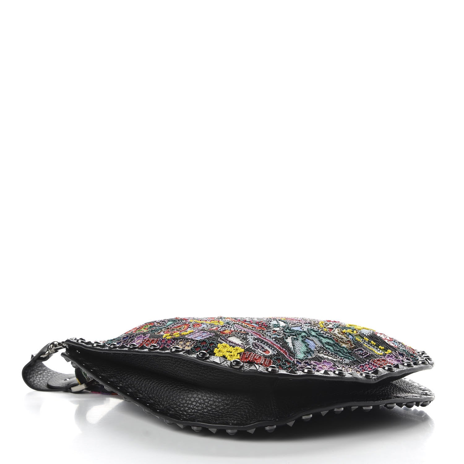 Valentino Garavani Calfskin Beaded Guitar Strap Rockstud Rolling Hobo Bag Black 4 of 9