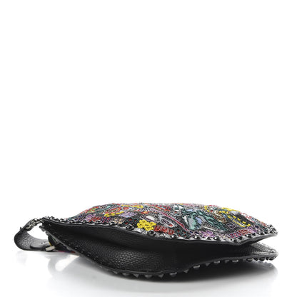 Valentino Garavani Calfskin Beaded Guitar Strap Rockstud Rolling Hobo Bag Black 4 of 9