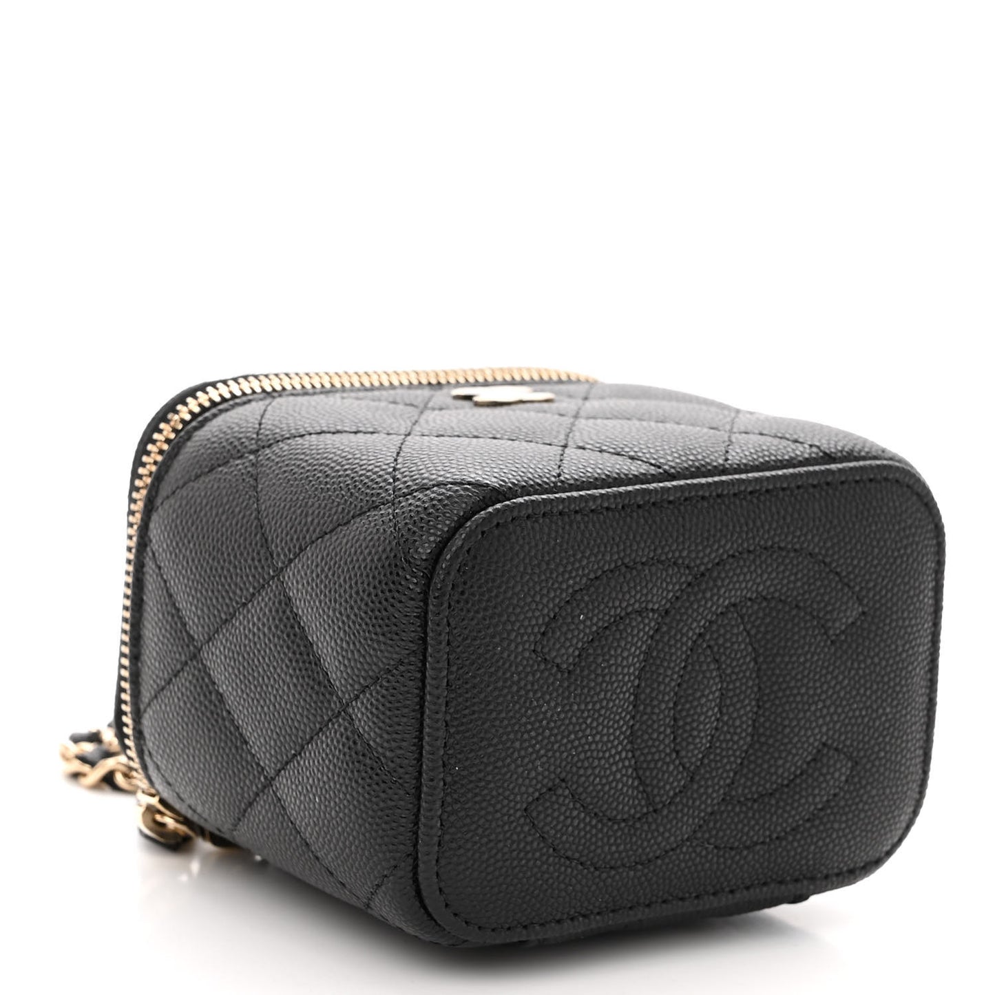 Caviar Quilted Mini Vanity Case With Chain Black