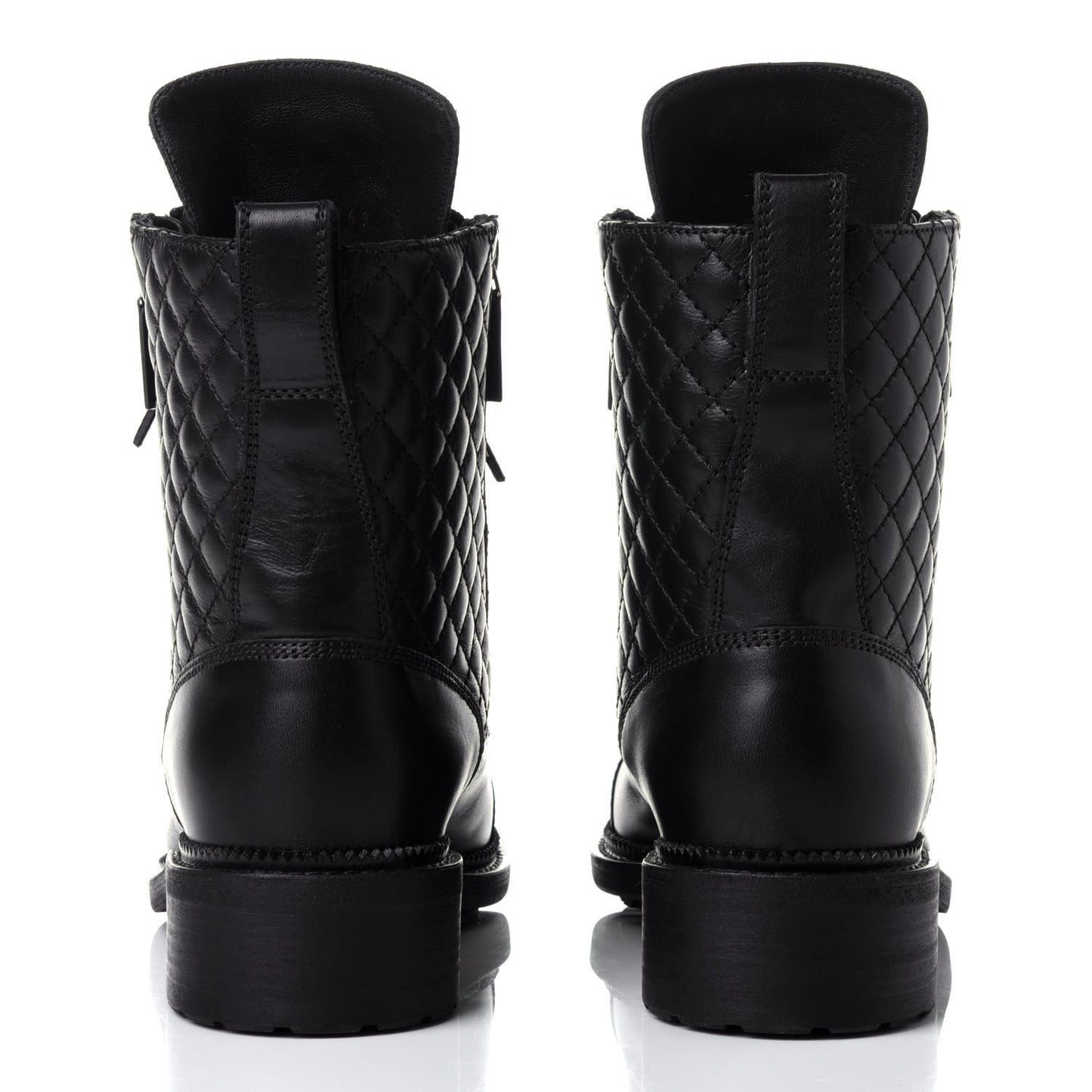 Calfskin Quilted Lace Up Combat Boots 38 Black