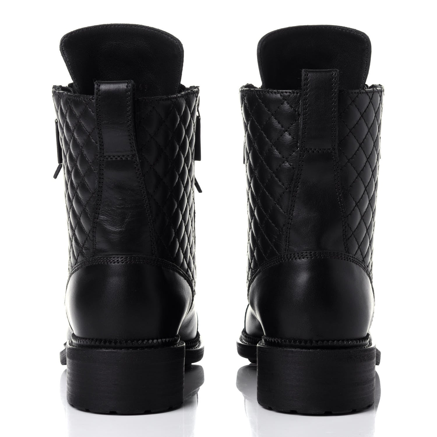 Chanel Calfskin Quilted Lace Up Combat Boots 38 Black 5 of 10