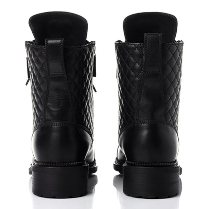 Chanel Calfskin Quilted Lace Up Combat Boots 38 Black 5 of 10