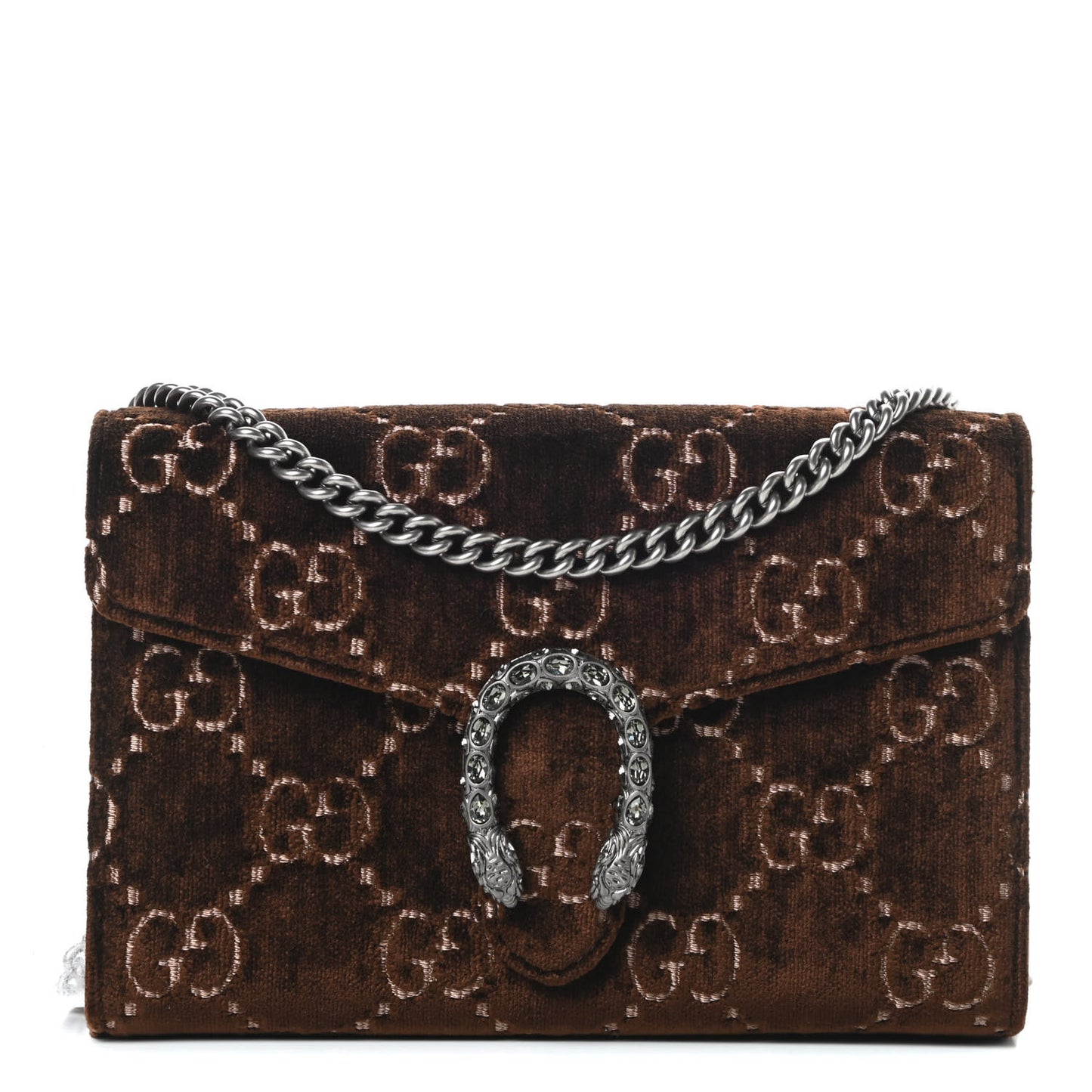 Velvet GG Monogram Mini Dionysus Chain Wallet Brown