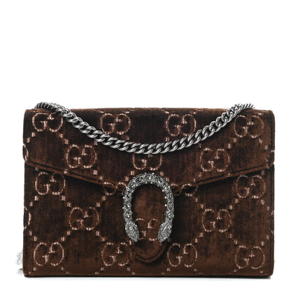 Gucci Velvet GG Monogram Mini Dionysus Chain Wallet Brown 1 of 11