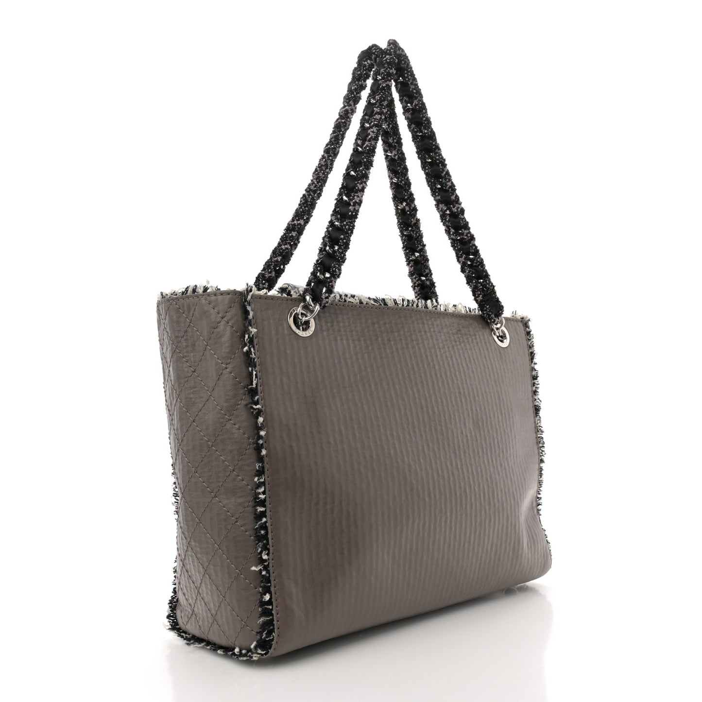 Glazed Calfskin Tweed Tweedy Shopping Tote Brown