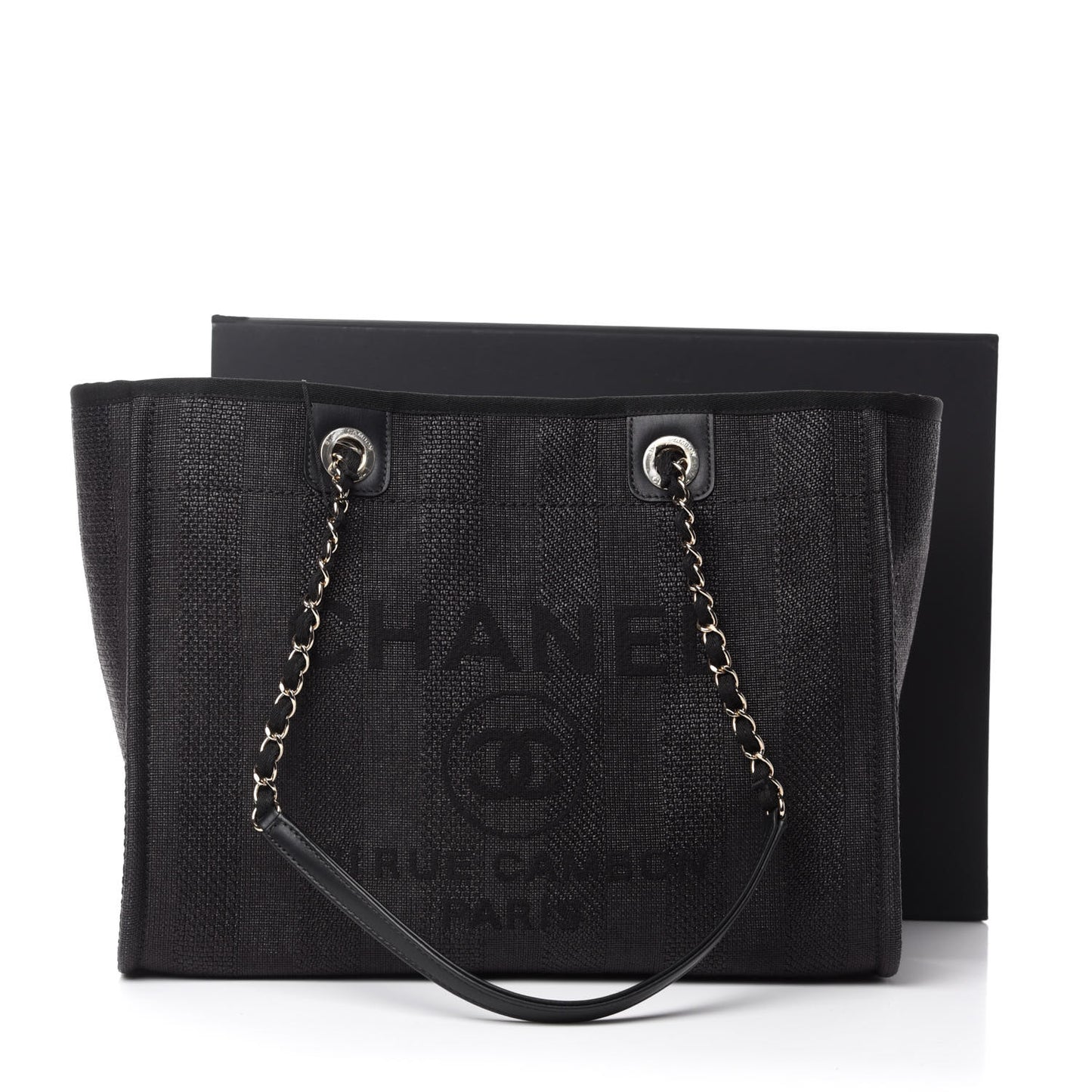 Mixed Fibers Calfskin Small Deauville Tote Black