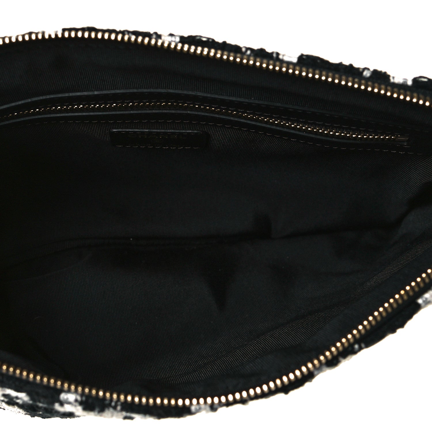 Chanel Tweed Quilted Medium Cosmetic Pouch Black Ecru White 4 of 8