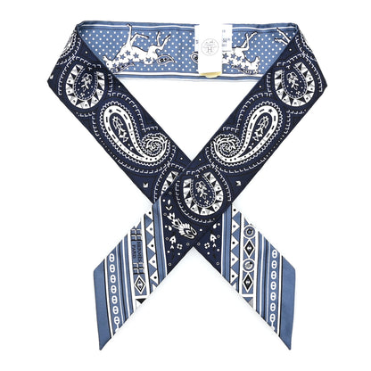 Hermes Silk Cheval De Coeur Bandana Twilly Bleu Jean Marine 1 of 3