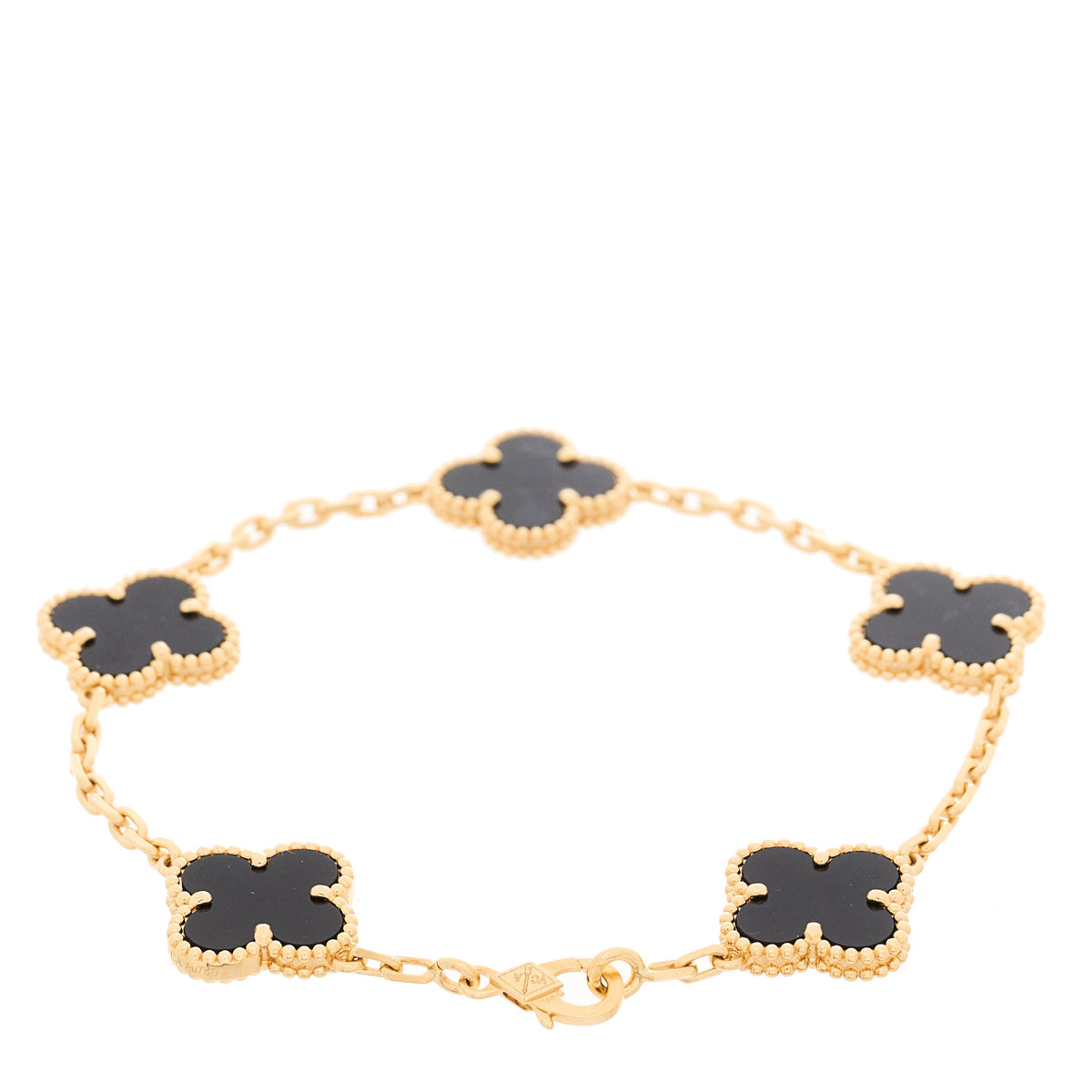 18K Yellow Gold Black Onyx 5 Motifs Vintage Alhambra Bracelet