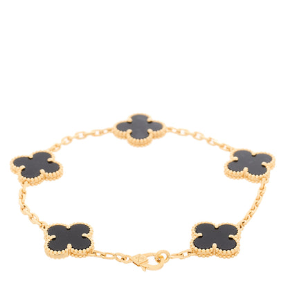 Van Cleef & Arpels 18K Yellow Gold Black Onyx 5 Motifs Vintage Alhambra Bracelet 2 of 5