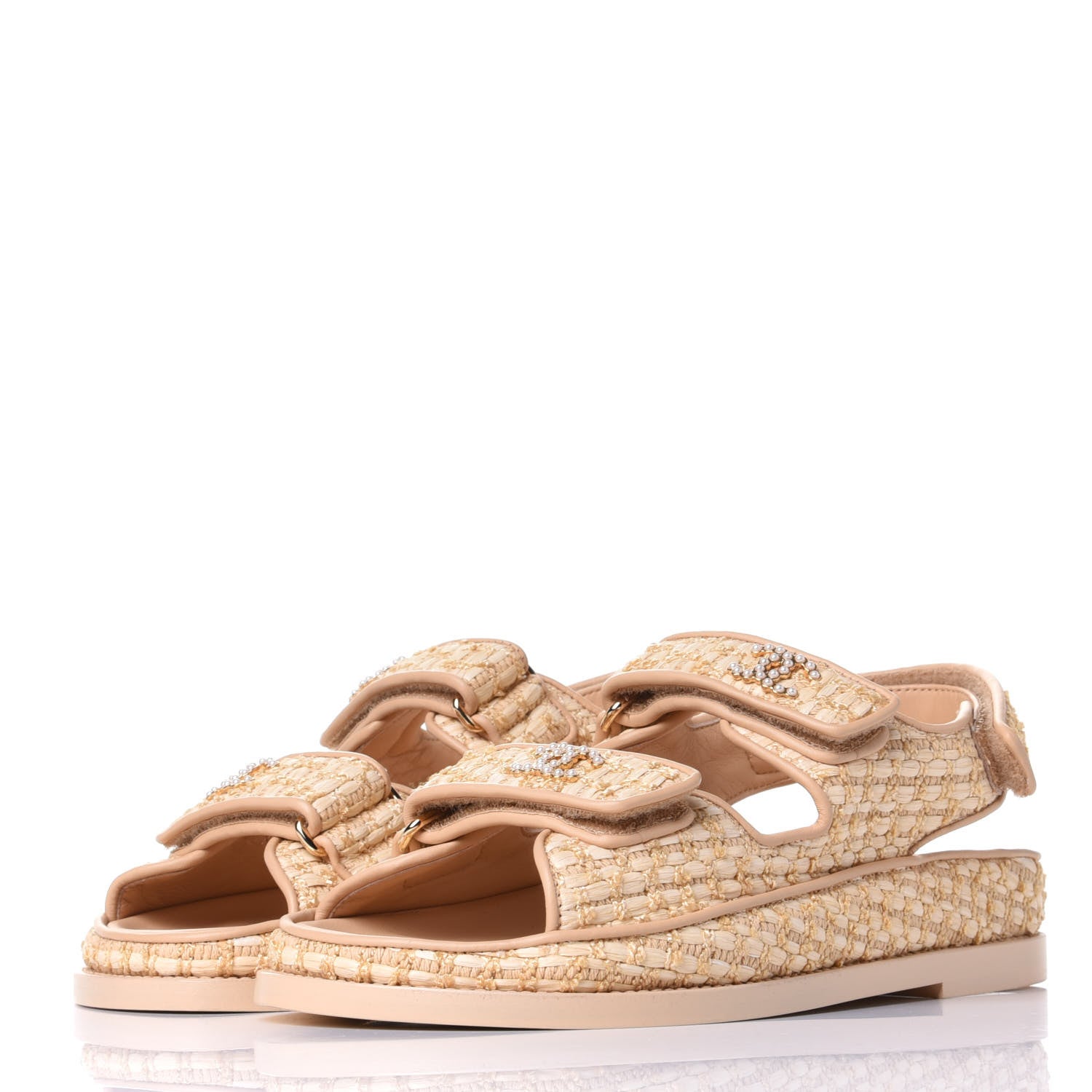 Chanel Braided Fabric Velcro Dad Sandals 35 Beige 3 of 11