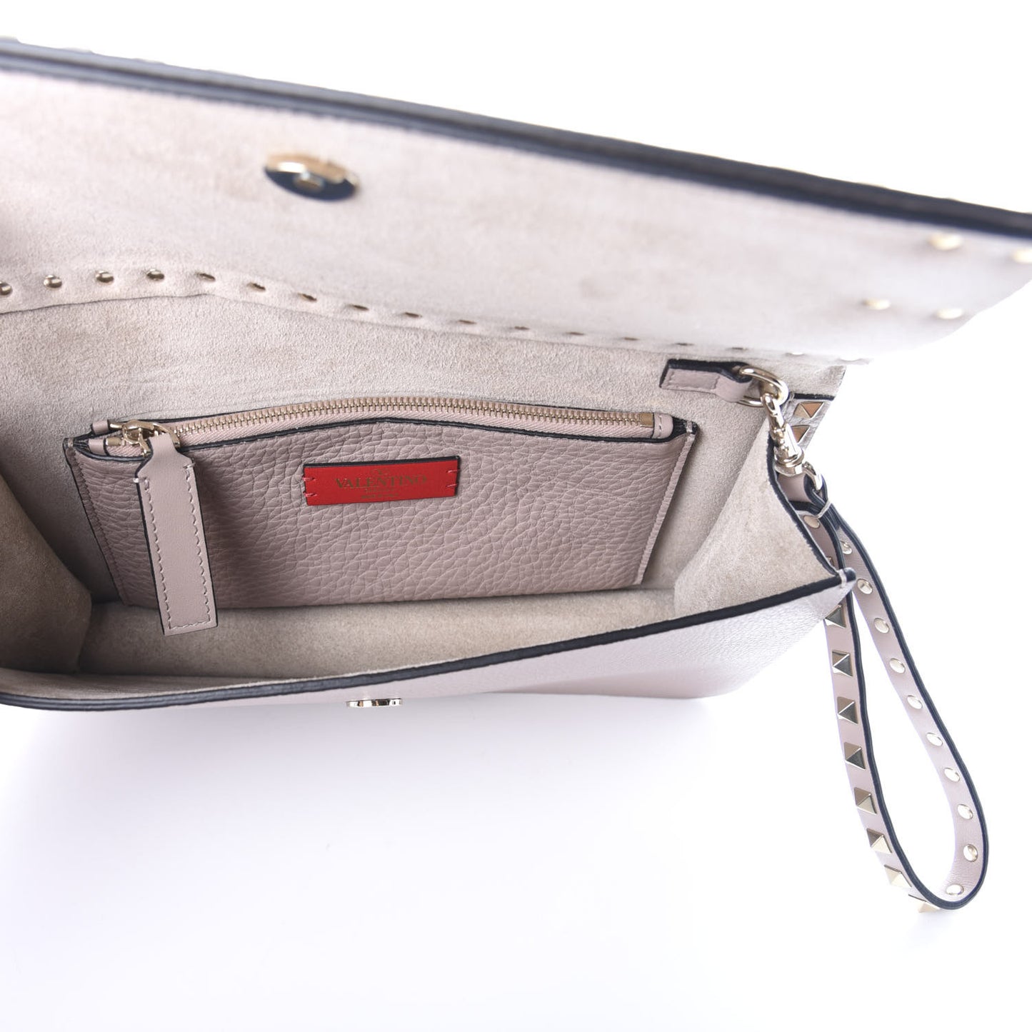 Pebble Calfskin Rockstud Side Slip Wristlet Clutch Poudre