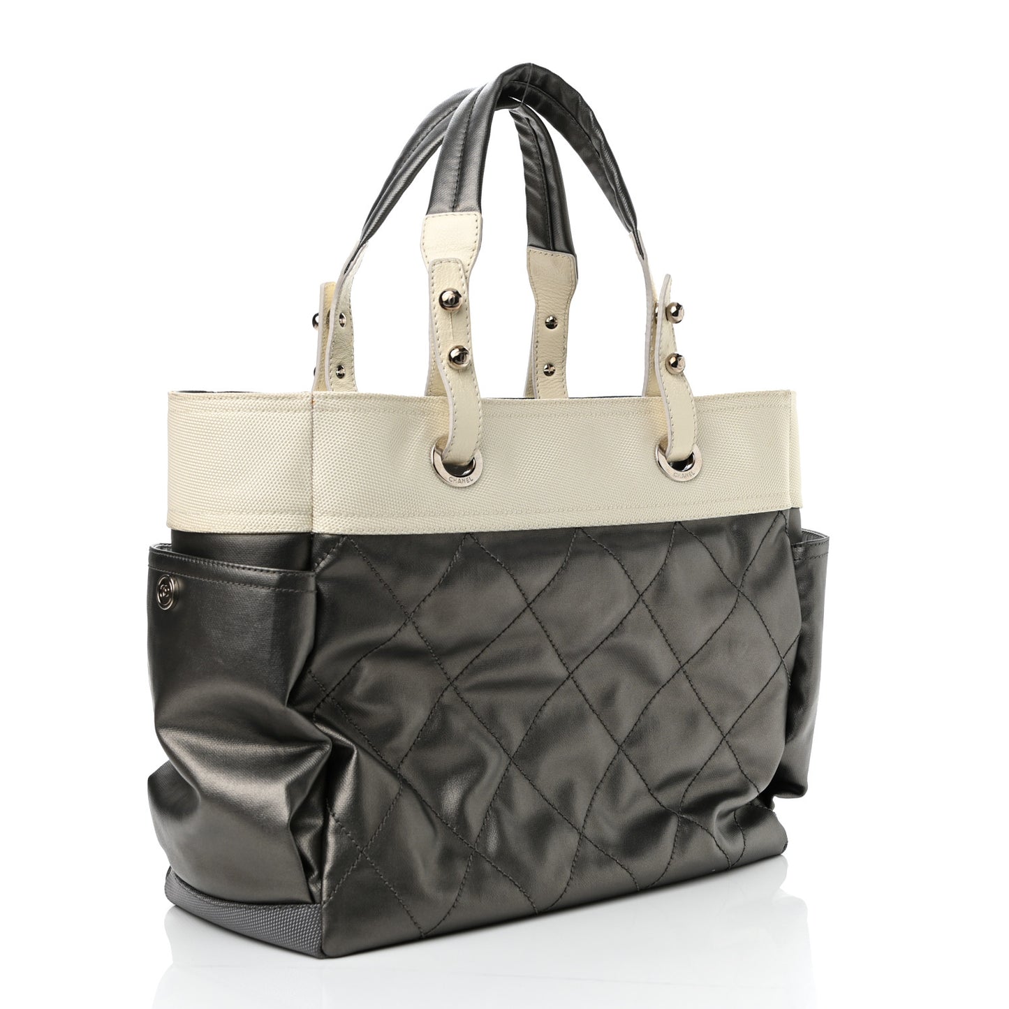 Coated Canvas Quilted Large Paris Biarritz Tote Silver