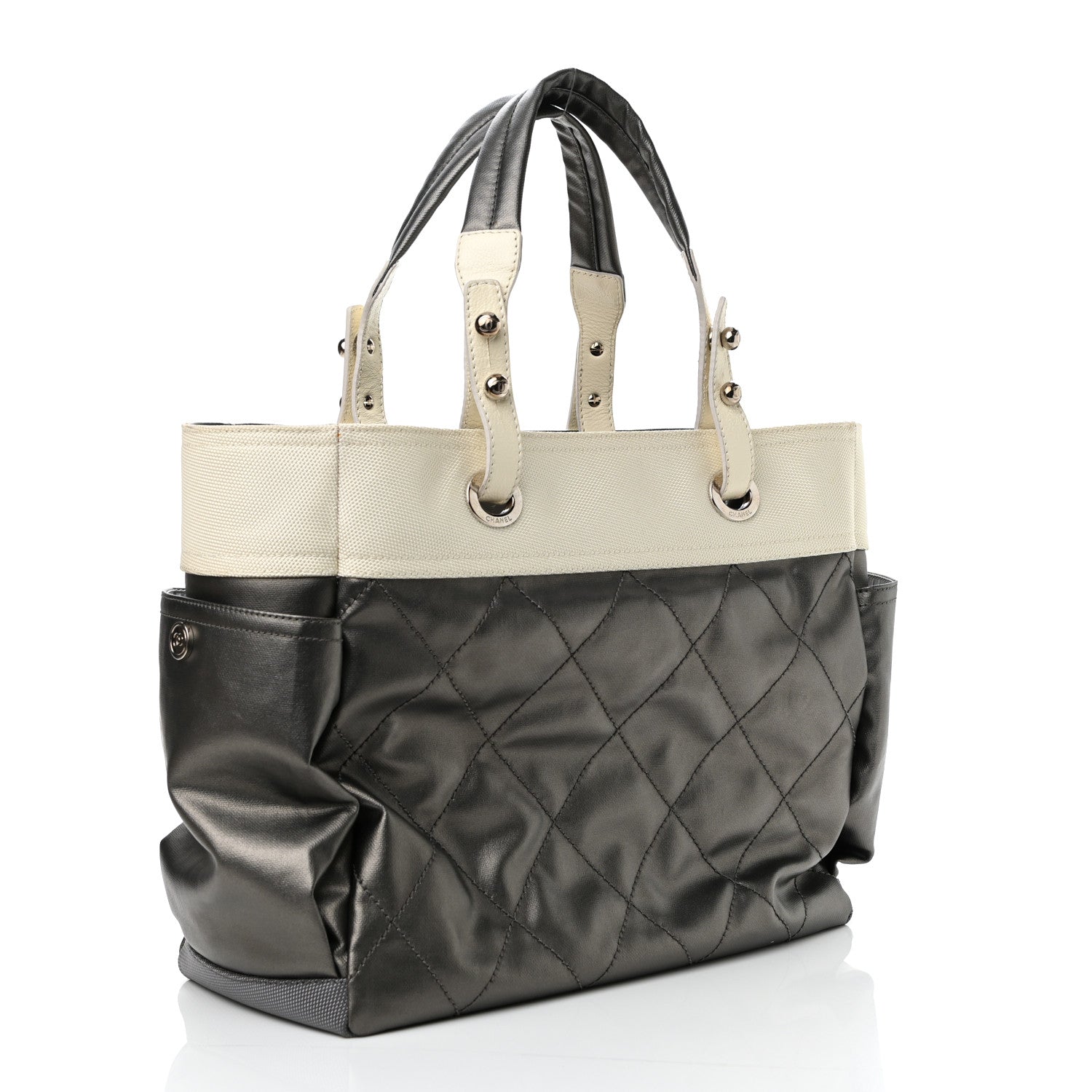 Chanel Coated Canvas Quilted Large Paris Biarritz Tote Silver 4 of 13