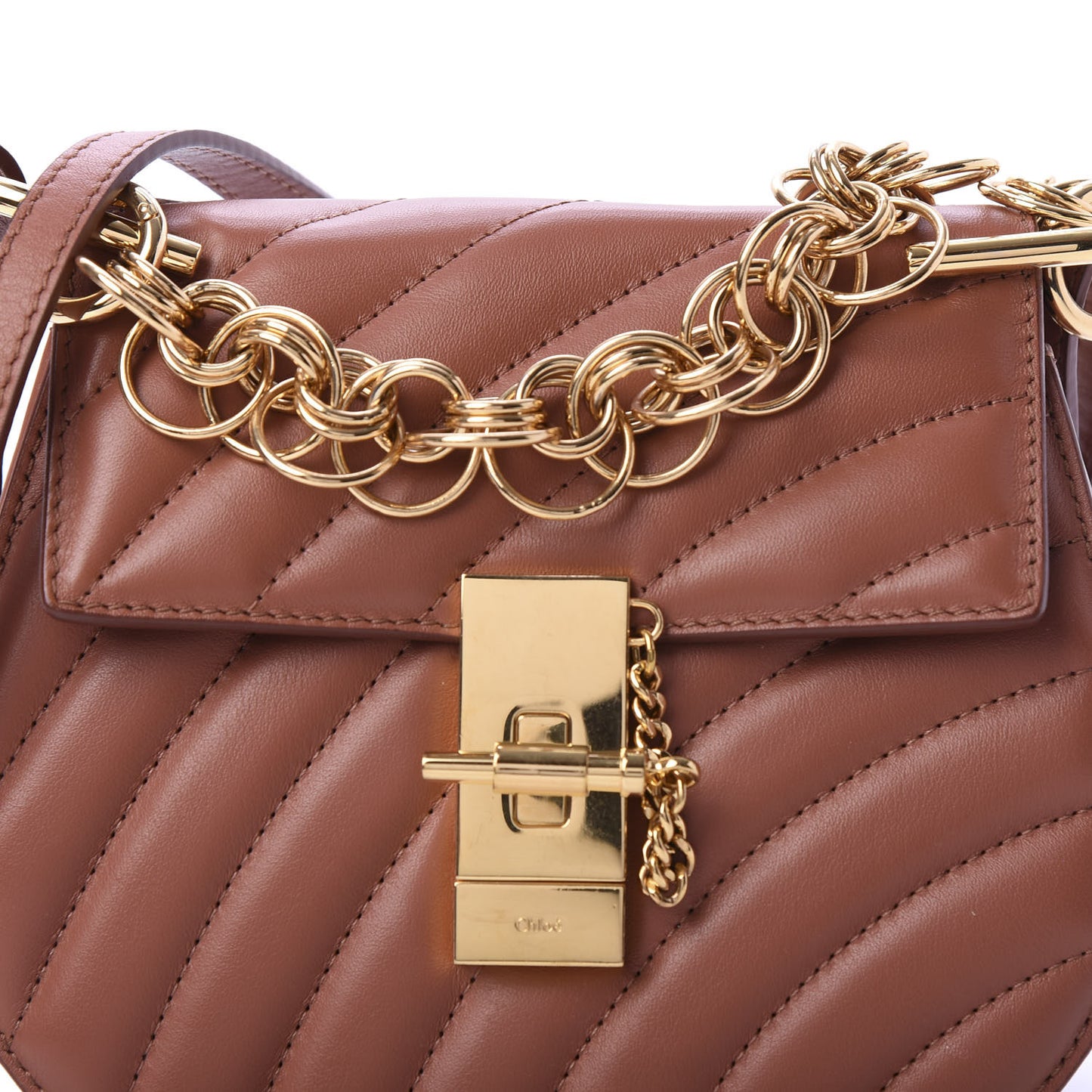 Calfskin Quilted Mini Drew Bijou Shoulder Bag Chestnut Brown