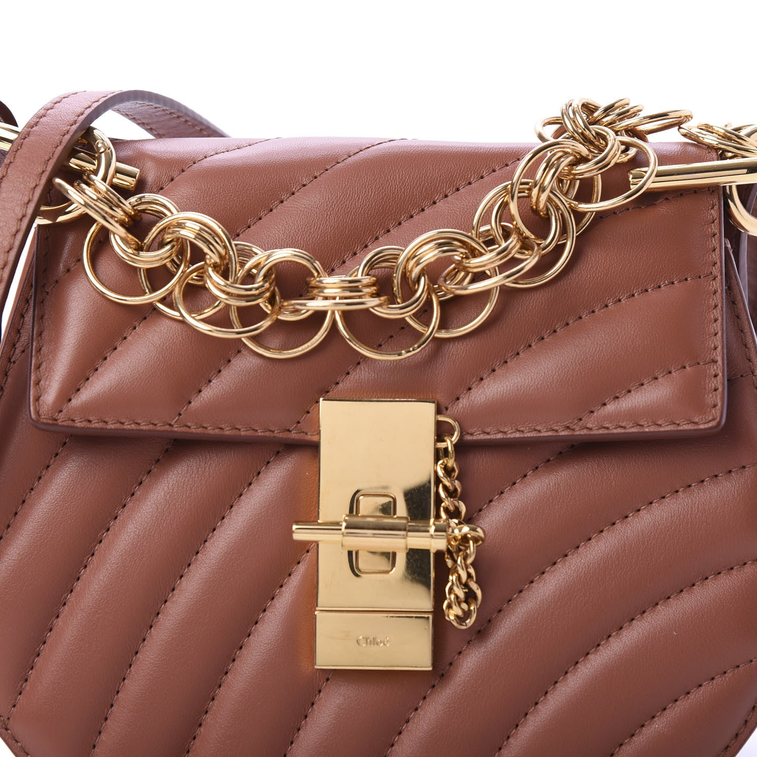 Chloe Calfskin Quilted Mini Drew Bijou Shoulder Bag Chestnut Brown 11 of 11