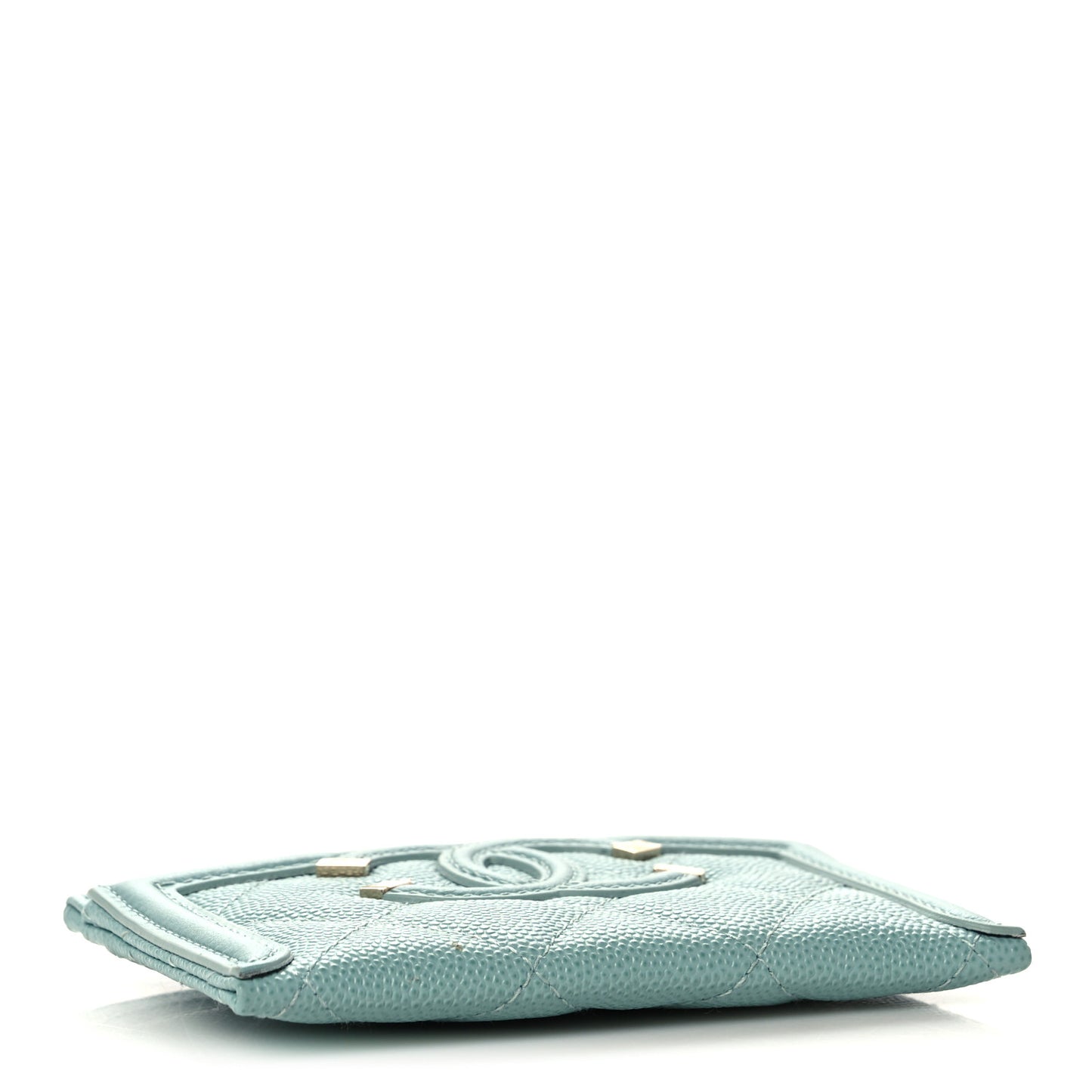Caviar Quilted Filigree Card Holder Light Blue