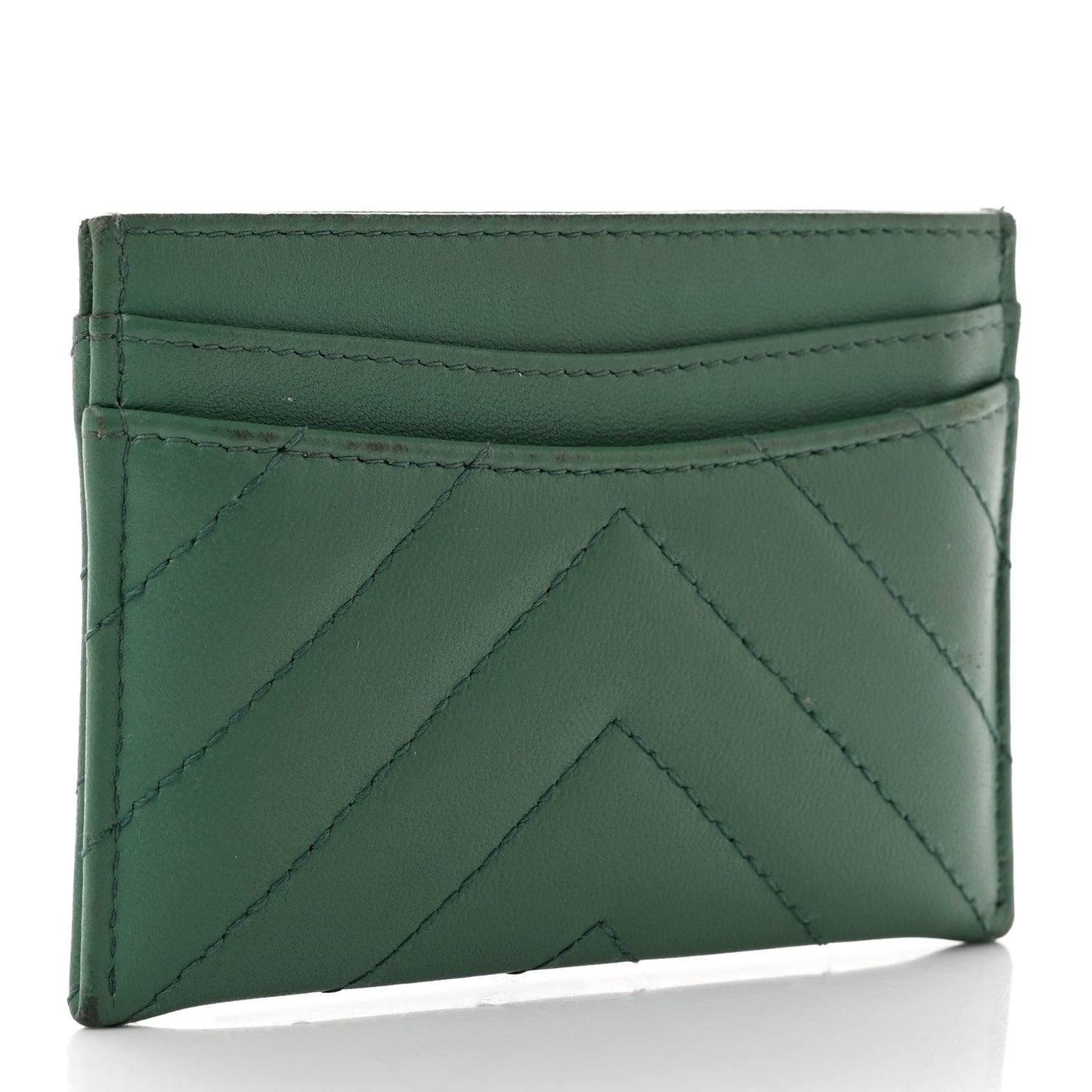 Lambskin Chevron Quilted Card Holder Green