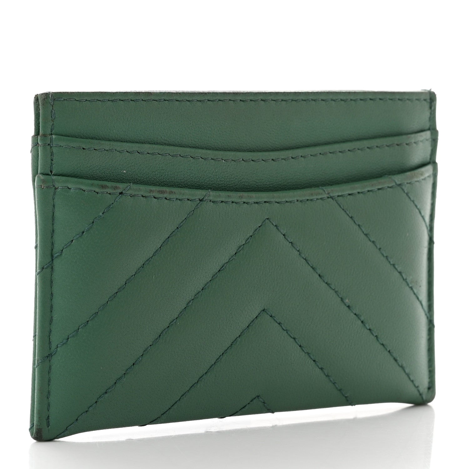 Chanel Lambskin Chevron Quilted Card Holder Green 3 of 9