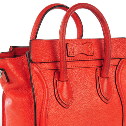 Celine Drummed Calfskin Nano Luggage Vermillion 8 of 9